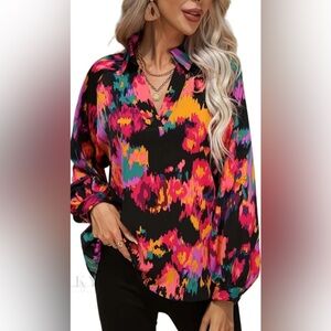 Multicolor Abstract Print Women's Top Size 2XL